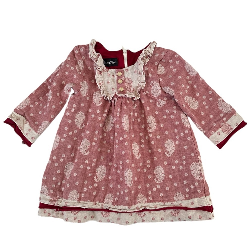 Kids Red & White 2T Floral Long Sleeve Dress